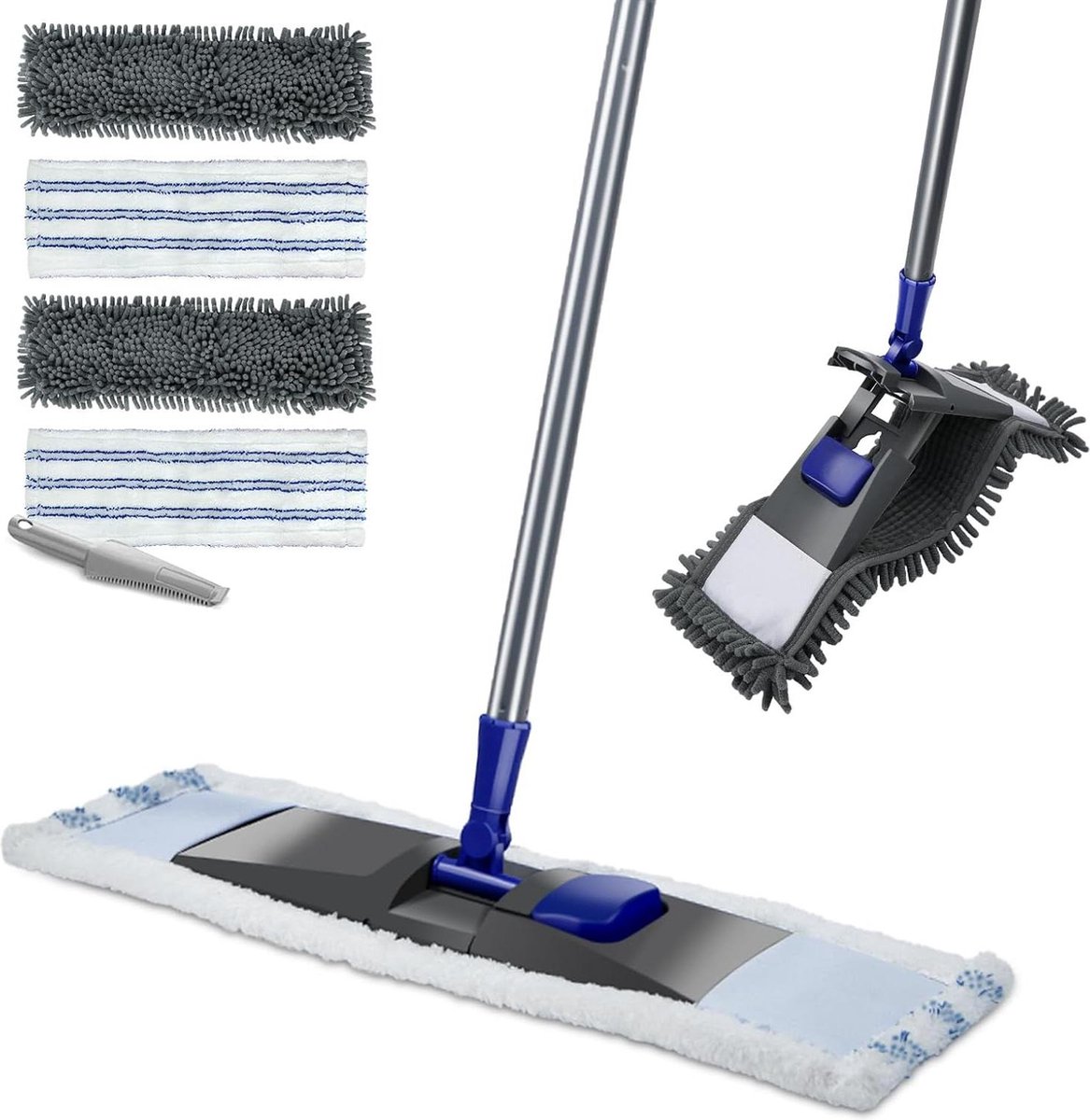 Goedkoopste Lange microvezel-mop 360 graden rotatie - chenille-mop voor droge en natte vloeren - 4 opzetstukken - roestvrijstalen staaf - huis en keuken Mop