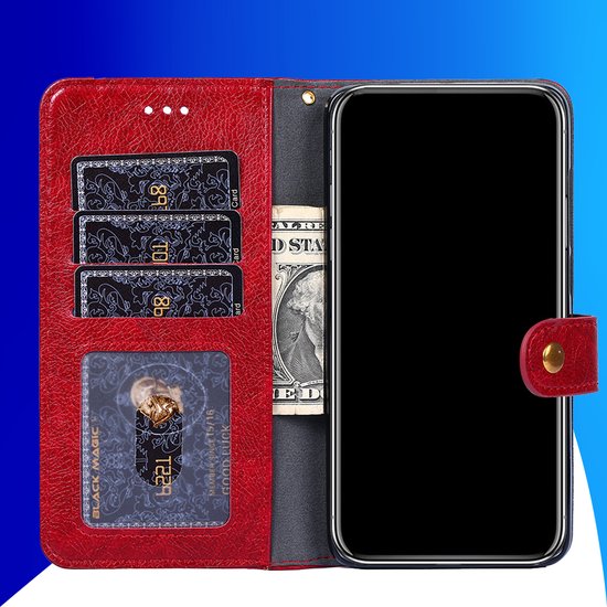 Étui adapté pour iPhone 16 Pro Max - Bookcase - Cordon - Porte-cartes - Portefeuille - Fermeture éclair - Simili cuir - Rouge
