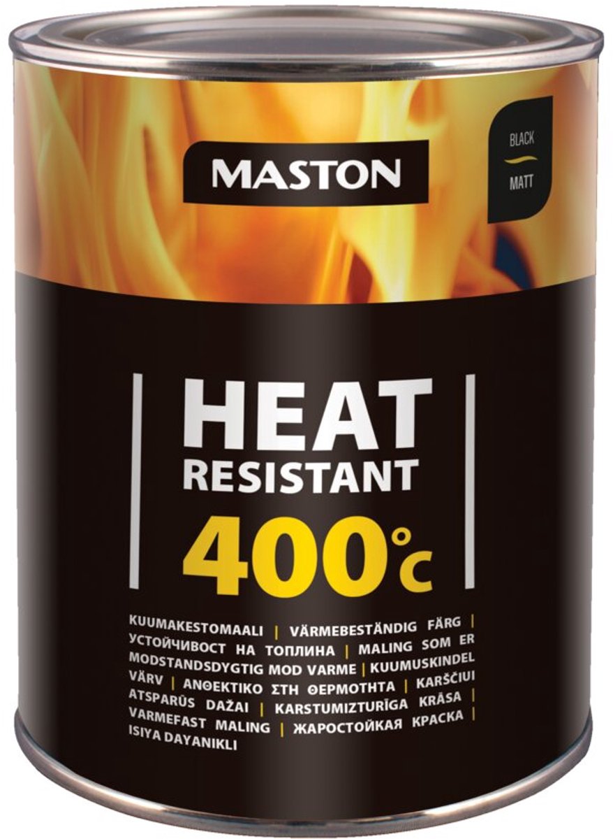 Maston Heat Resistant 400°C - Mat - Zwart - Hittebestendige Verf - 1 liter