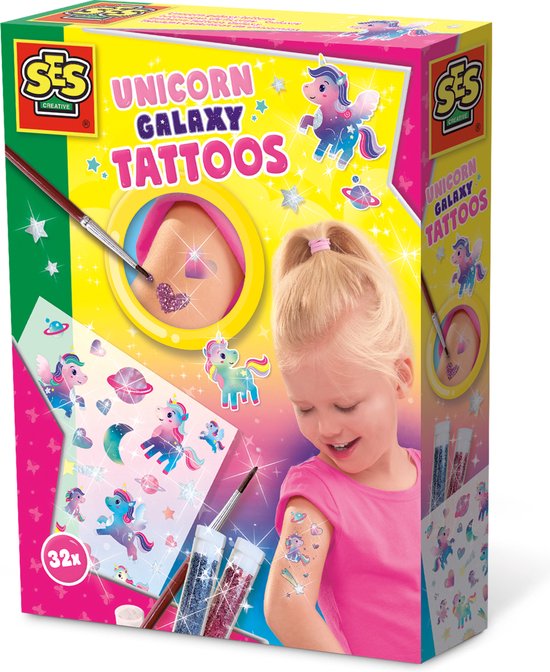 Foto: Ses galaxy unicorn tattoos metallic effect cosmetisch getest met biologisch afbreekbare glitters