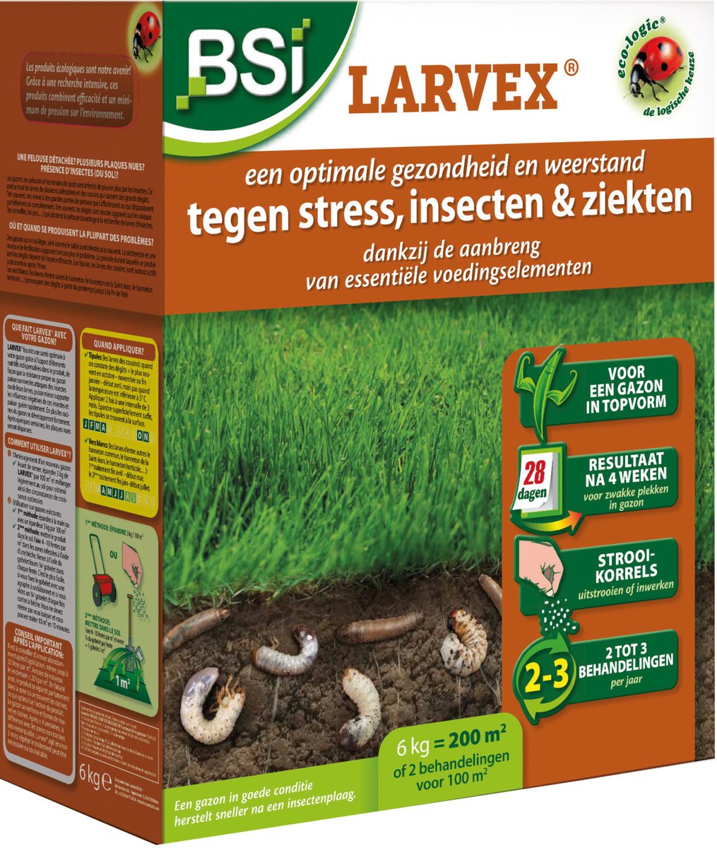 BSI - Larvex Gazonmeststof 6 kg - Tegen Stress, Insecten en Ziekten - Gazonverzorging - 200 m²