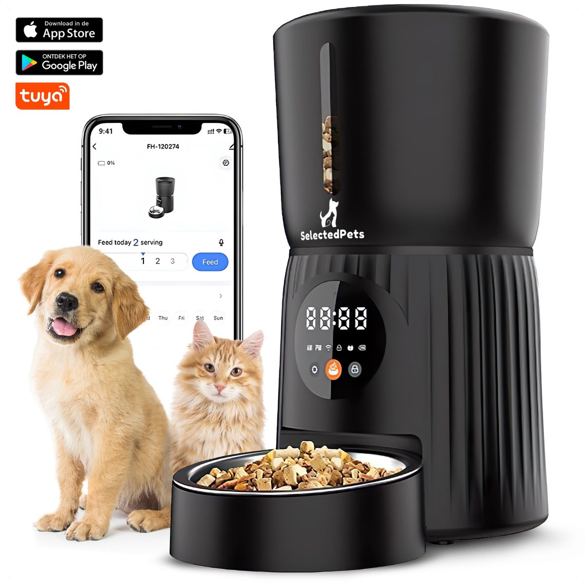 SelectedPets Automatische voerbak kat en hond 4L - Wifi Model - Voerautomaat kat - Zwart - Inclusief Nederlandse Handleiding thumbnail 6