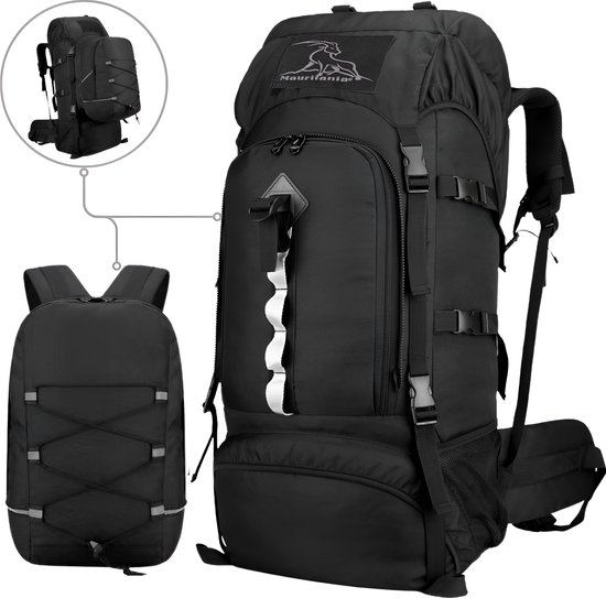 Mauritania® – 2in1 Hiking Backpack – 70L tot 100L – Kampeer – Nylon – Outdoor Wandel Rugzak – Ingebouwde Regenhoes – Reflectie – Grote XL – Backpack Organizer