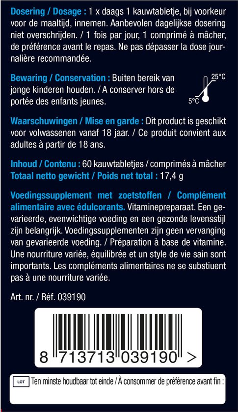 Lucovitaal Vitamine B12 1000 micogram Voedingssupplement - 60 kauwtabletten - Kersensmaak