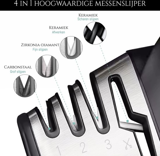 Aiguiseur De Couteaux Professionnel 4 En 1 - Aiguiseur De Ciseaux Et Affuteur De Couteaux En 3 Etapes En Un Angles Reglables Aiguiseur De Couteaux Antiderapant Aiguiseur De Traction Acier Inoxydable