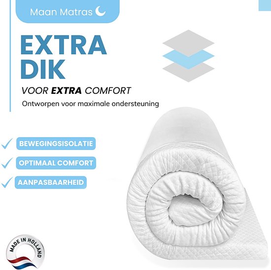 Maan matras® - Topper 180x200 - Topmatras - Topdekmatras- 8cm dik - HR Koudschuim - Afritsbaar en wasbaar - CertiPUR® Gecertificeerd - Medium Hardheid - Matrastopper