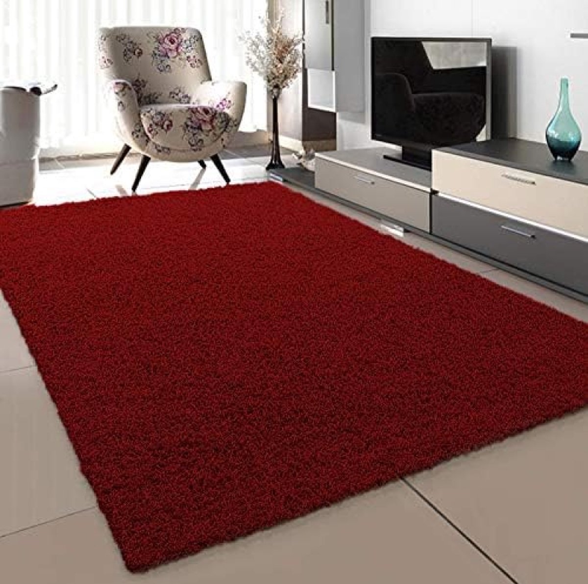 Hoogpolig tapijt voor woonkamer, modern, 160 x 230 cm, Rood