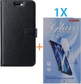 Bookcase Convient pour : Apple iPhone 15 Pro Max - Zwart - étui portefeuille - + 1X Protecteur d'écran en Tempered Glass