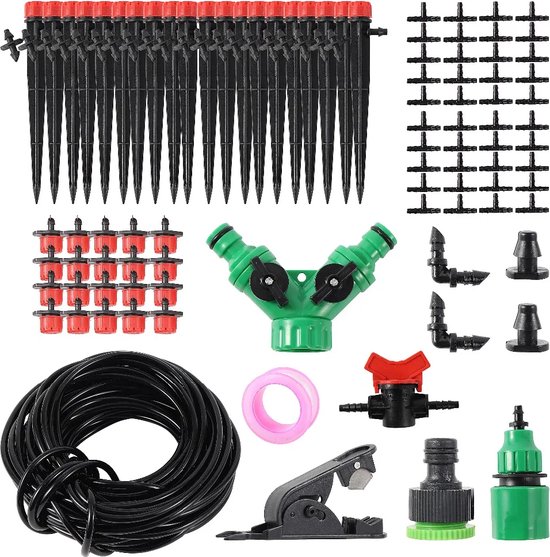 Pawfly Druppelirrigatieset 30 Meter – Snelkoppeling Plantensproeier Voor Tuin, Kas En Gazon – Incl. Druppelaars En Accessoires – Eenvoudig Zelf Te Installeren