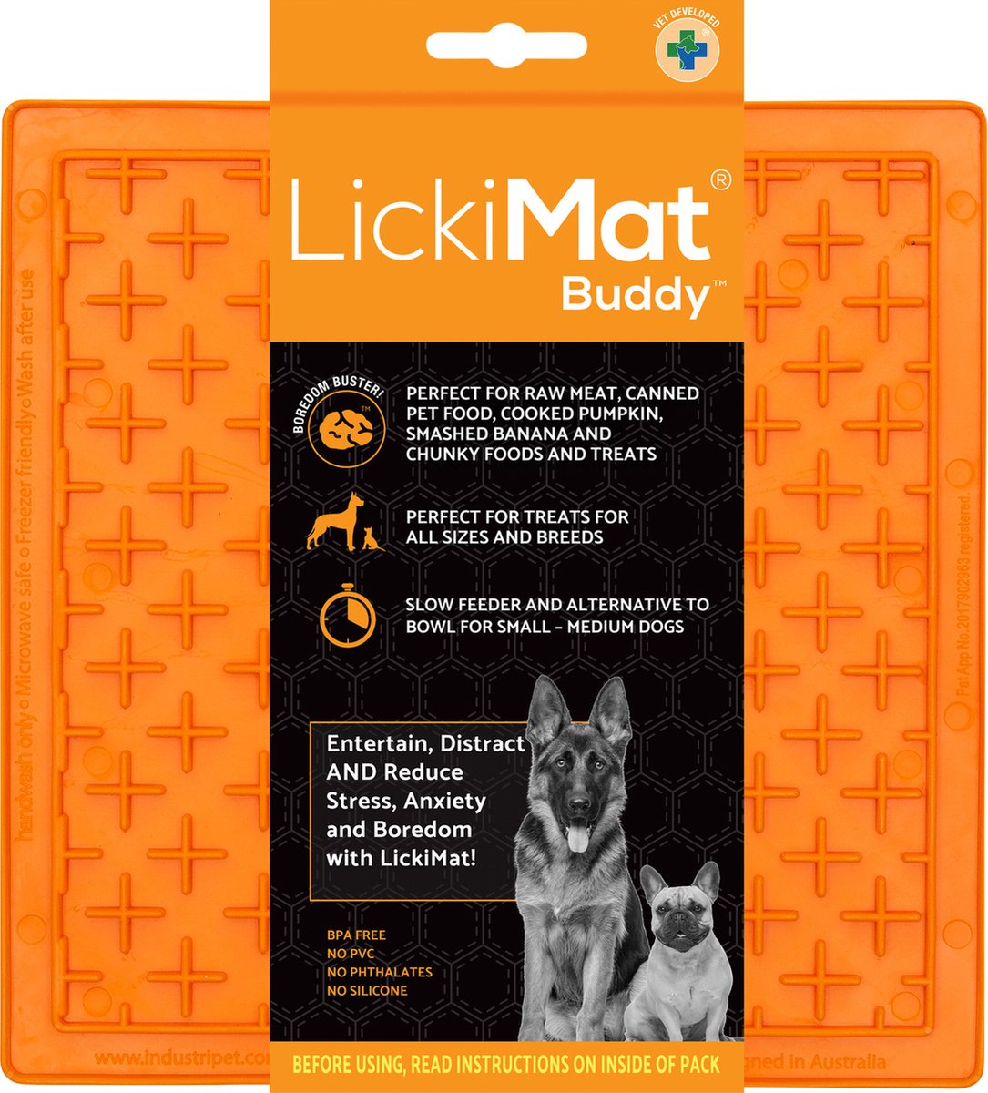 Lickimat likmat Buddy oranje voor de hond (20 cm) Per stuk