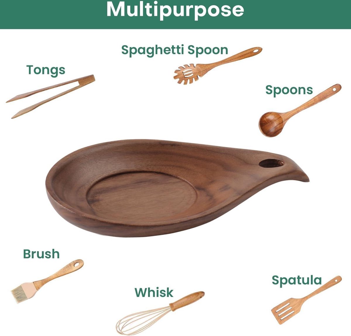 Repose-cuillère En Bois De Bambou Pour Cuisinière - Support Pour Spatule, Louche, Cuillère - 17.5x9.3 Cm - Garde Le Plan De Travail Propre