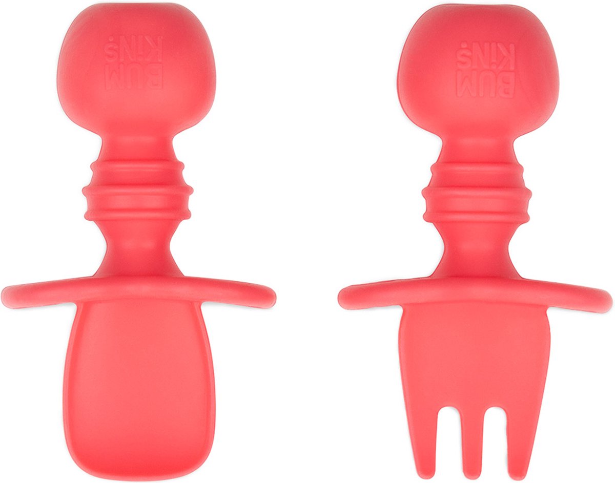Goedkoopste Bumkins - Chewtensils® siliconen baby lepel en vork - Rood