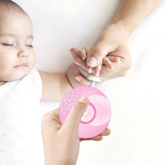 Elektrische Nagelvijl - Licht Roze - Veilig en Zacht voor Baby's - Inclusief 6 Diverse Vijl koppen incl. Polijstkop - Waterbestendig - 3-Stand Rotatie - Manicureset Baby - Nagelknipper - Polijsten - Babycadeau van Luvion — afbeelding 2