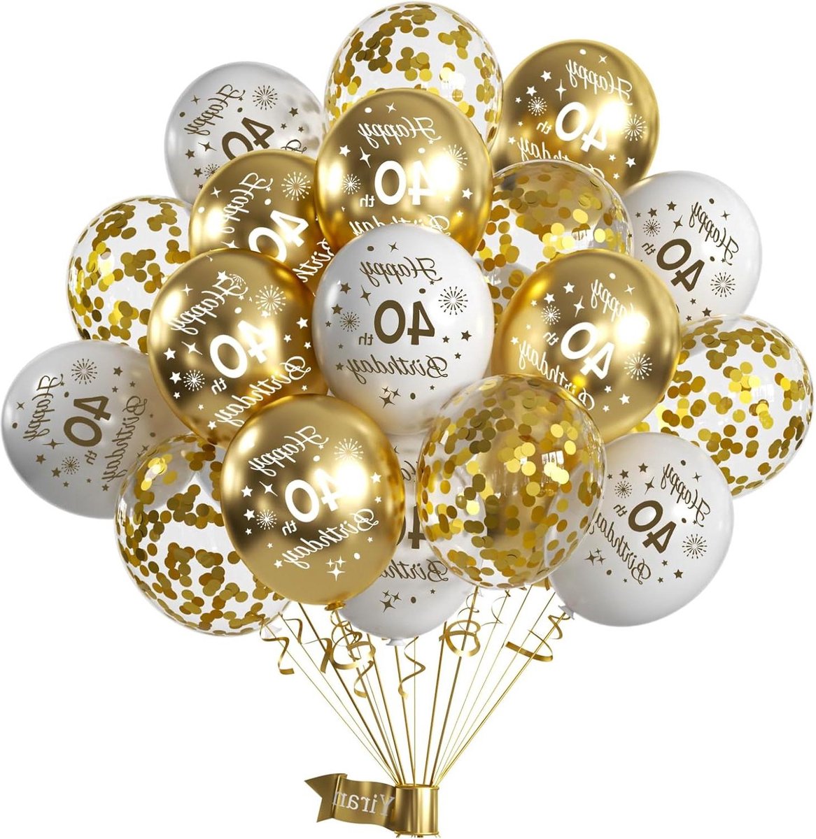 Feest Decoratie Ballonnen 40e Verjaardag - 15 Stuks - 30 cm - Verjaardag Feest Decoratie Witgoud - Happy 40e Verjaardag - Vrouw Man