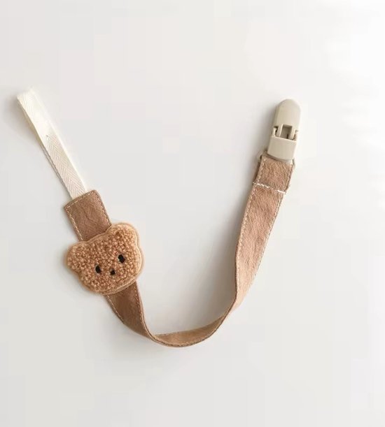 Foto: Speenkoord teddy bruin beer fopspeenkoord speenketting speenkoorden jongen meisje met clips kraamcadeau babyshower baby speenhouder cadeau stoffen speenkoort