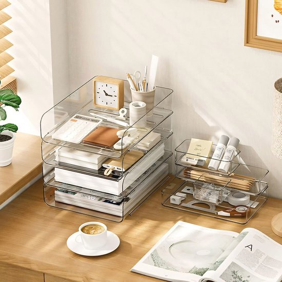 Easyhomie Four-stage storage basket, A4, multifunctional letter tray & document tray made of PET plastic, stackable desk organiser