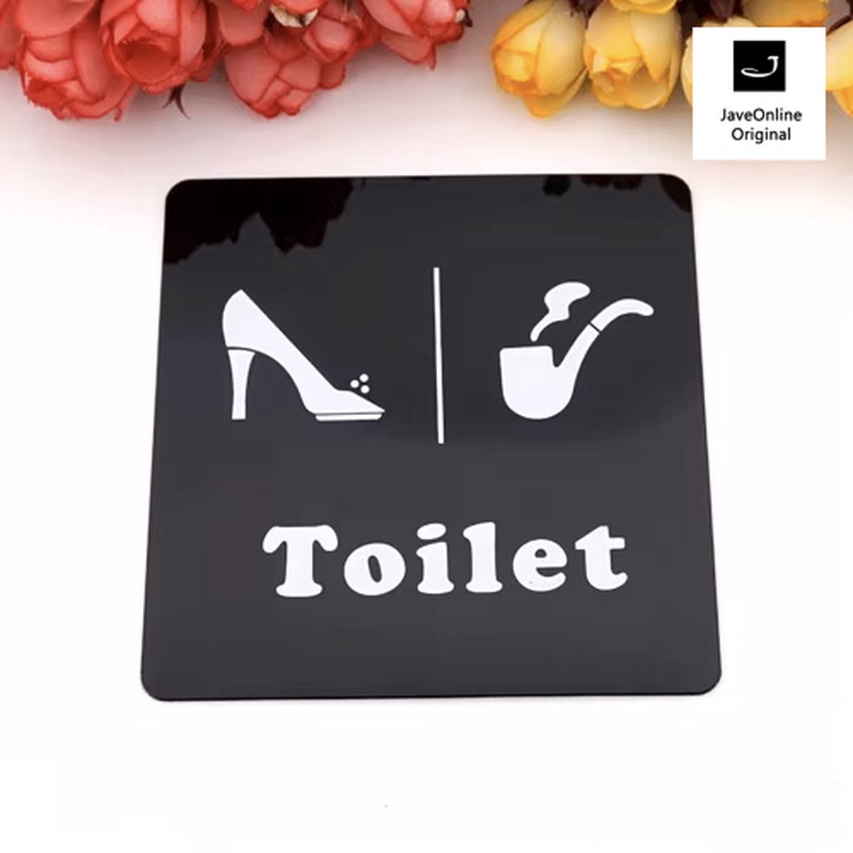 Toilet deurbord / pictogram - Vierkant spiegelend - Zwart - Hak en Pijp