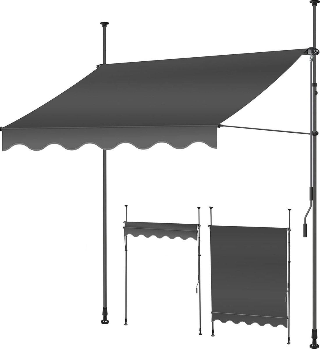 Goedkoopste Handmatig Uitschuifbaar Zonnescherm 300cm | UV Bescherming voor Balkon, Terras, Tuin | Hoogte Verstelbare Klemluifel