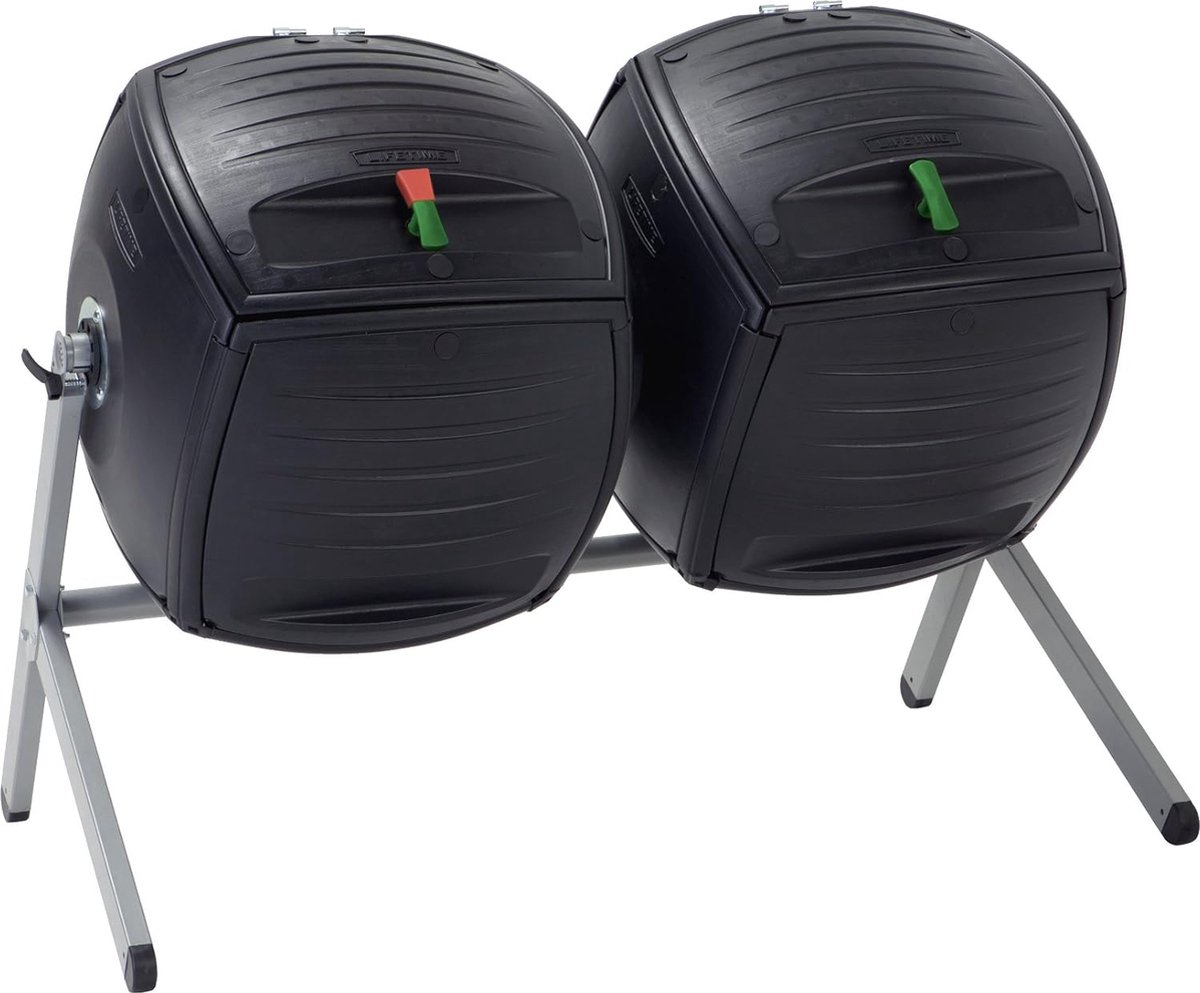 Life Time - Roterende trommelcomposter - 2 x 189 L - zwart