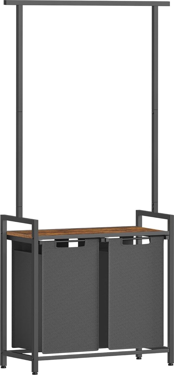 Goedkoopste Wasmand met 2 vakken en uittrekbare waszakken voor optimale wasverzorging - Vintage bruin-klassiek zwart