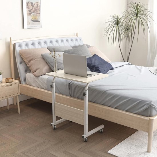 Bedroltafel, bank, voor laptop, in hoogte verstelbaar, computerbureau met wieltjes, bijzettafel, beweegbaar, met groef (zwart Bedroltafel, bank, voor laptop, in hoogte verstelbaar, computerbureau met wieltjes, bijzettafel, beweegbaar, met groef (zwart