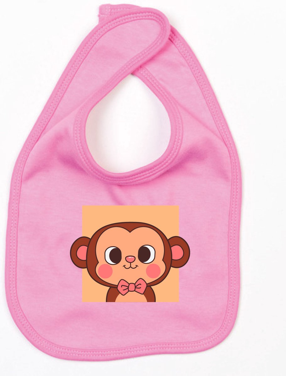 Goedkoopste Slabbetje - Monkey 1-Bubble Gum Pink-One Size