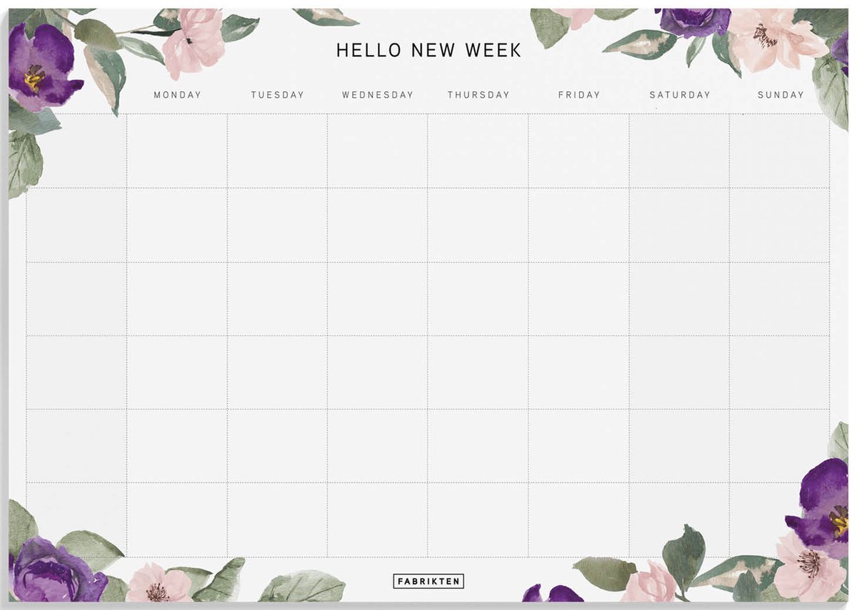 Fabrikten Weekplanner - Bloemen - Groen/Roze/Paars - Engels - A4