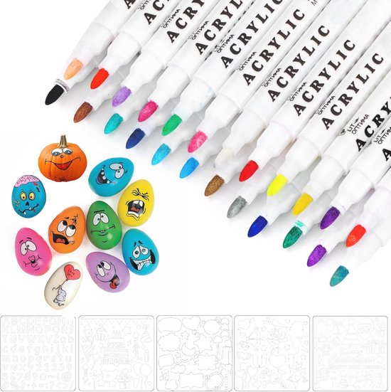 Droaful Acrylstiften, 20 kleuren, voor schilderen op steen, stof, metaal, glas, hout, canvas, keramiek, kunststof, niet giftig en geurloos, premium