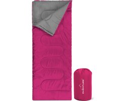 Oventure SleepPlus slaapzak | 190 x 80 cm | 3-seizoenen slaapzak | Comfortabel tot 8 °C | Voor kamperen, logeren en festivals | Zacht en luchtig materiaal | Geschikt voor volwassenen en kinderen | Met draagtas | Roze