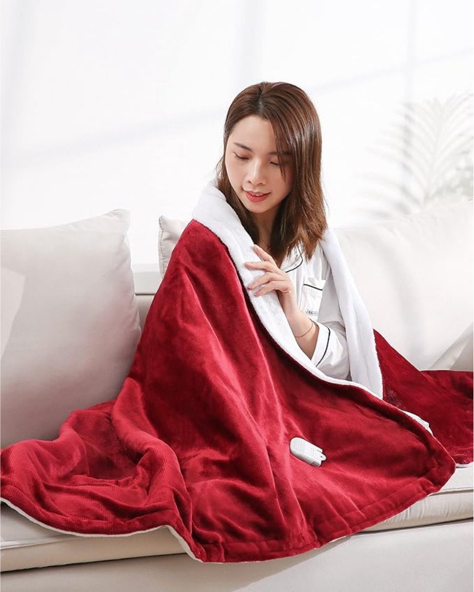 Luxe Warmtedeken – Verwarmde Deken – Elektrisch – Electric Blanket – Heating – Voor op de Bank – Draadloos – Fleece – USB – Stoel – Rood — cadeau in Wonen & Interieur - foto 7