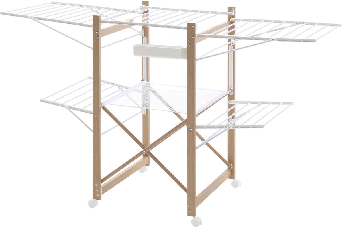 Goedkoopste Ruimtebesparend Droogrek 30 m - Vleugelwasrek voor Kleding, Handdoeken en Wasgoed - Wit Metalen Drooglijn