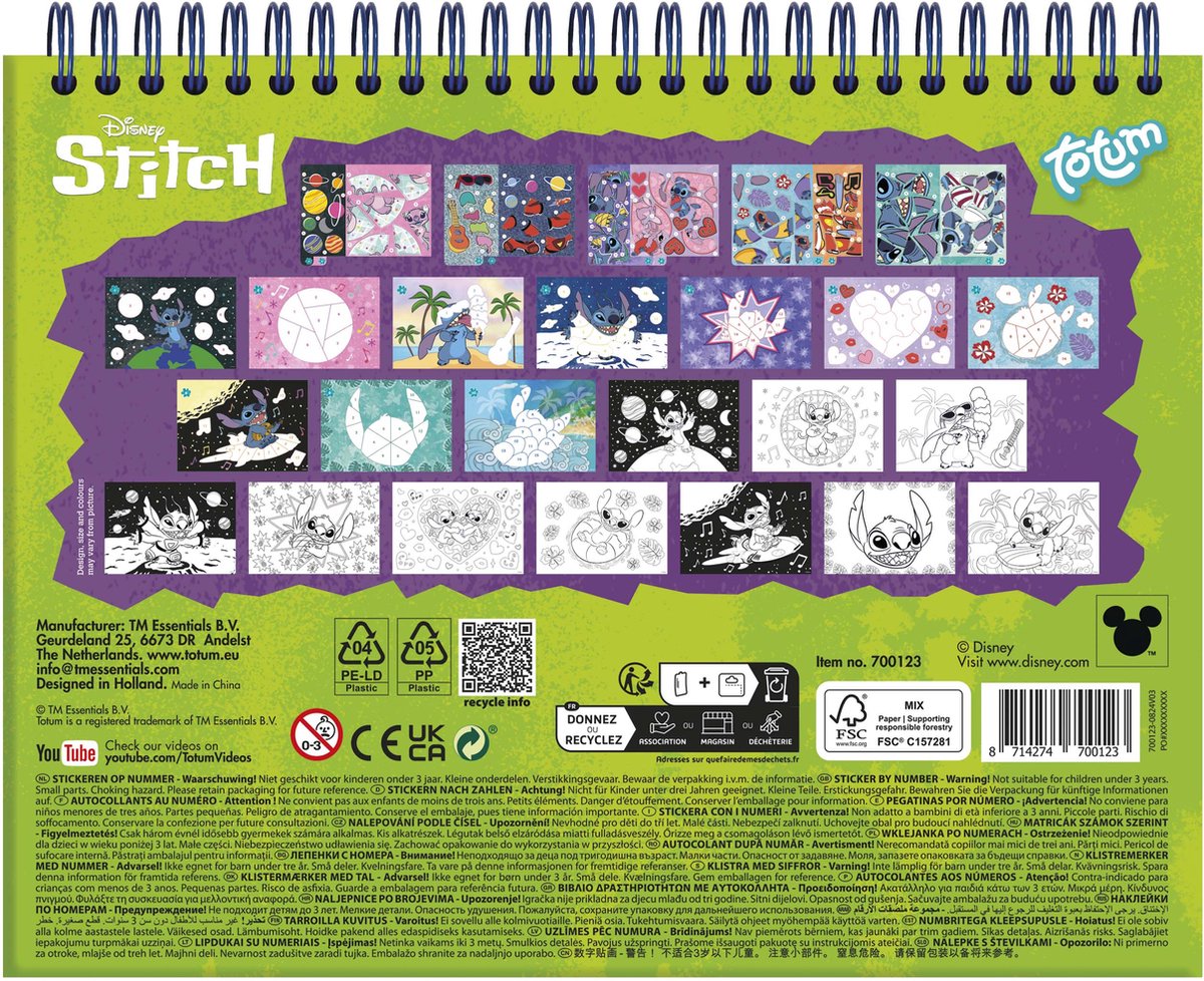 Disney Stitch sticker puzzelboek vakantieboek Totum - doeboek stickeren op nummer | educatief speelgoed meisjes en jongens vanaf 3 jaar sticker by number 25-delig cadeautip — afbeelding 8