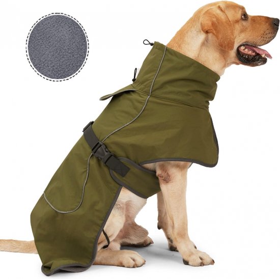 Hondenjas - Reflecterend jack - Warme jas - Geschikt voor honden binnen en buiten, kamperen en wandelen - Waterdichte hondenwinterjas met winddichte buitenlaag - Winterhondenregenjas - Met fluwelen binnenkant - Legergroen - Maat S (22-30 pond)