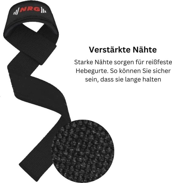 Lifting Straps voor Krachttraining en Bodybuilding - 52 cm Lange Polsbanden voor Gewichtheffen - Grip Versterkte Handschoenen voor Mannen en Vrouwen - Zwart van AQF — afbeelding 2