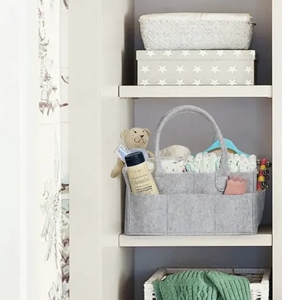 Commodemand│Luiermand Babykameraccessoires Luier Organizer│Luiertas │Opbergmand kinderkamer Kraamcadeau babyshower│Grijs│Draagbaar — afbeelding 4