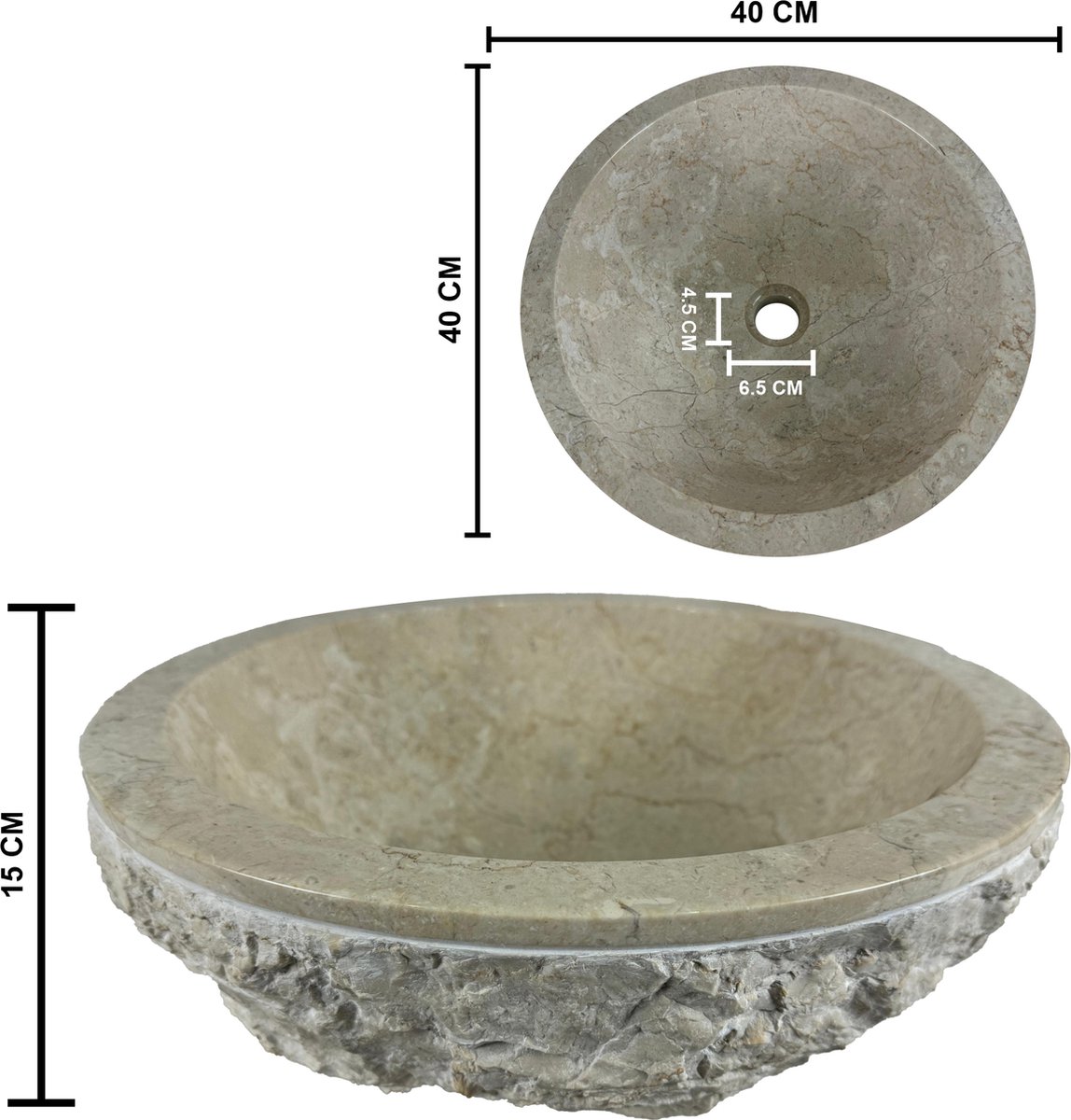 Natuursteen wasbak wc U96 (25x22cm) | Kleine riviersteen waskom ↔20