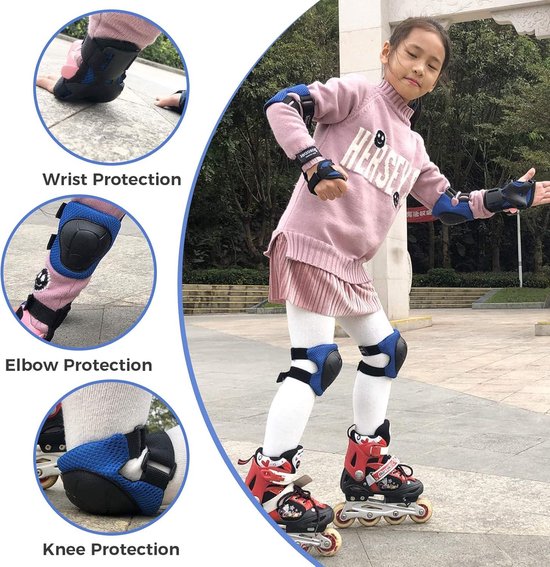 BOSONER Children/Youth Knee Pad Elbow Pads for Roller Skates Cycling BMX Bike Skateboard Inline Skating, Ice Skating, Scooters, Riding Sports (Black/Blue, Medium 6-15 Years