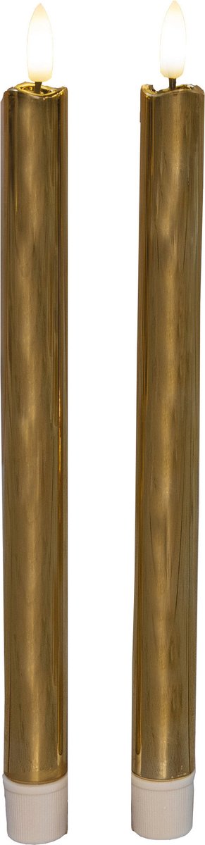 Anna's Collection LED dinerkaarsen - 2x st - goud glimmend - 25 cm - met timer - 3D vlam Goudkleurig