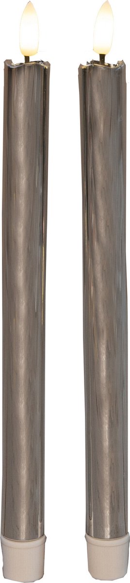 Anna's Collection LED dinerkaarsen - 2x st - zilver glimmend - 25 cm - met timer - 3D vlam