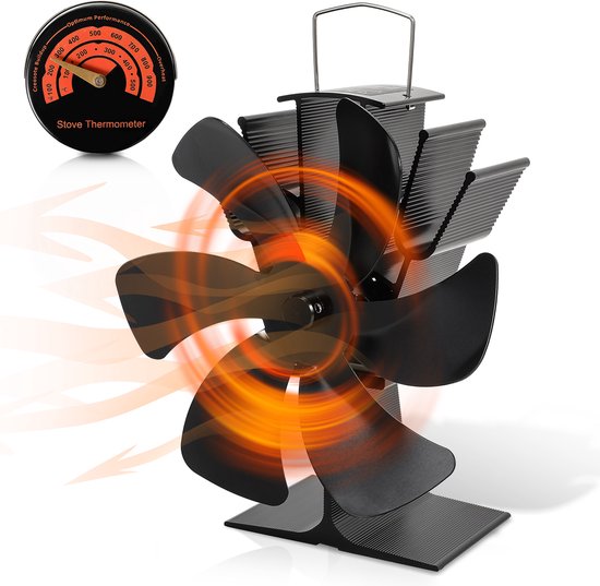 Houtkachel Ventilator - Kachelventilator voor Houtkachel - Haardventilator - EcoFan - Inclusief Thermometer - Houtkachelventilator - Duurzaam en Milieubewust - Houtkachel Warmte Verspreider- 6 Bladen