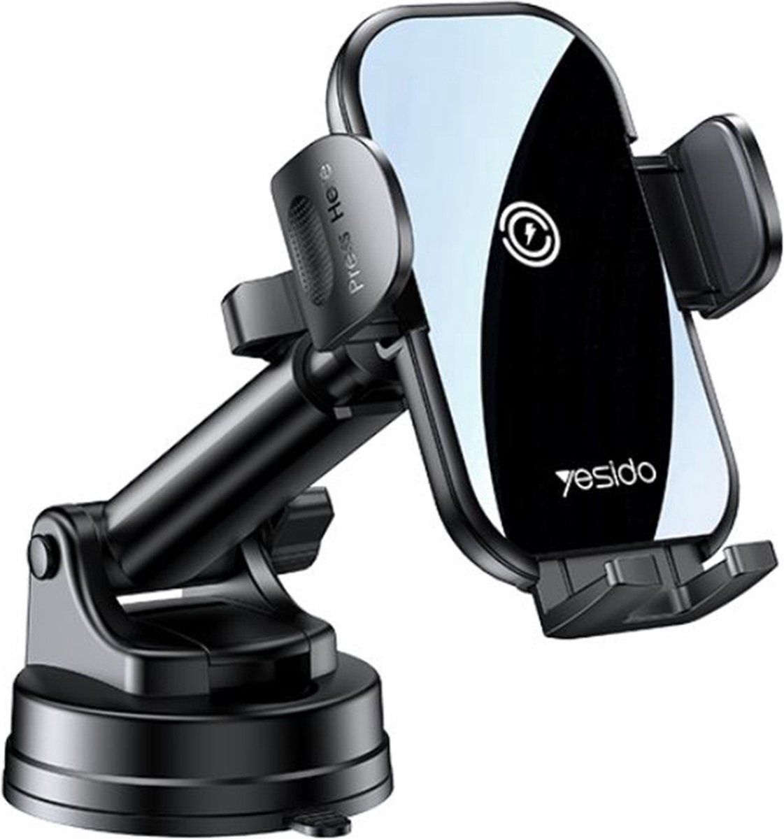 Yesido - Auto telefoon houder met Draadloos Opladen IQ (C197) - voor Voorruit en Dashboard, 15W - Zwart