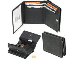 Leren Portemonnee Heren en Dames - Met Vierkant Muntvak en RFID Bescherming - Zwart - 9,5 x 7,5 cm - 6 Kaartvakken - 2 Biljetvakken