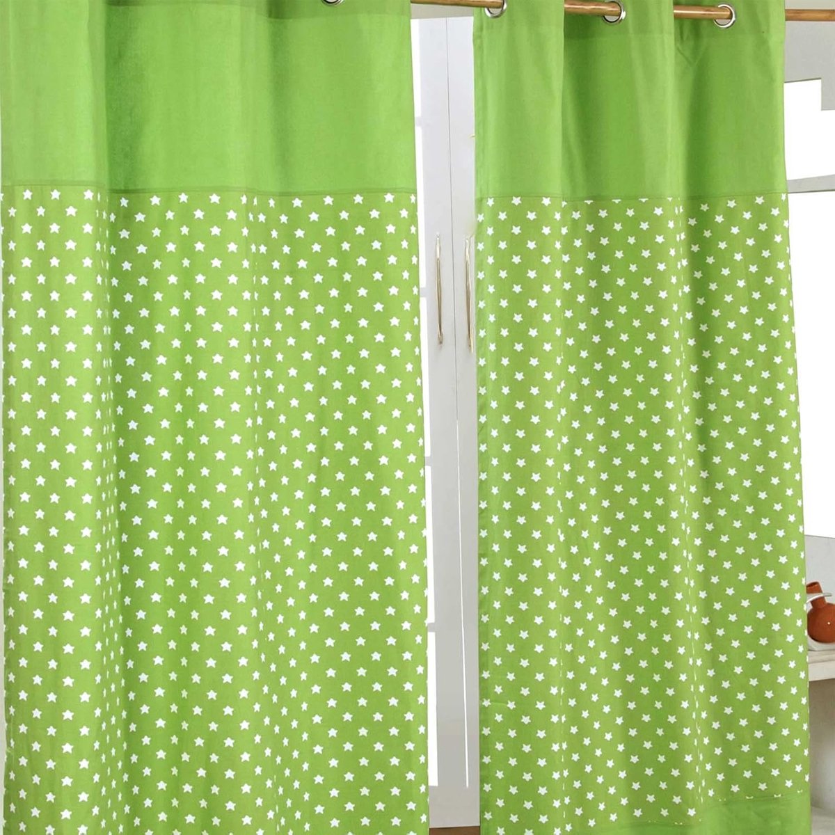 Homescapes gordijnen met oogjes sterren groen set van 2 100% katoen, 228 x 137 cm