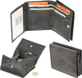 Portemonnee Heren Dames Grijze Leer - 6 Pasjeshouders, Vierkant Muntvak, RFID Bescherming, 2 Biljetvakken - 9,5x7,5 cm