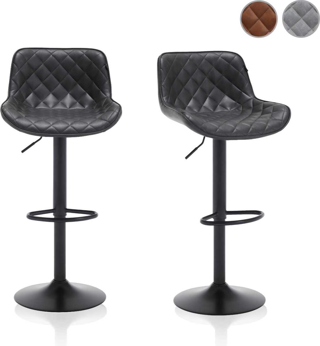 Meisterhome® Barkruk - Barstoel - set van 2 Barkrukken - Kruk - Barstoelen met rugleuning – Keukenstoel - Industrieel - Verstelbaar – met Voetsteun – Antraciet grijs