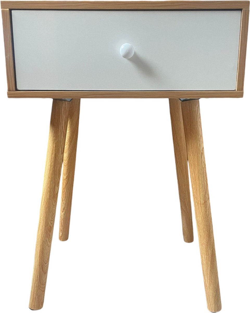 WR Living Nachtkastje Retro - Stofzuigen Onder Kastje Mogelijk - Met Laadje - 56x40x30 - Nachtkast Hout - Bijzettafeltje