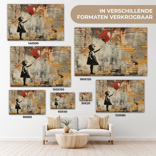 Peinture sur toile 120x80 cm - Décoration murale Graffiti - Style Banksy - Fille avec ballon - Décoration murale murale salon - Décoration chambre - Accessoires de chambre - Peintures