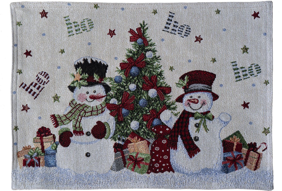 Placemat - Gobelinstof - Kerst - Twee Sneeuwpoppen met kerstboom -33 x 46 cm
