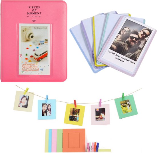 Instax Mini XL Deluxe Set | Fotoalbum 65-vaks + 4 Magnetische Fotolijstjes + Fotoslinger | Geschikt voor (o.a.): Fujifilm Instax Mini 12 / 7s / 8 / 9 / 99 / 11 / Evo / 25 / 90 / Link / SP-2 / Film Polaroid | Fotoboek Foto Album Fotoslinger