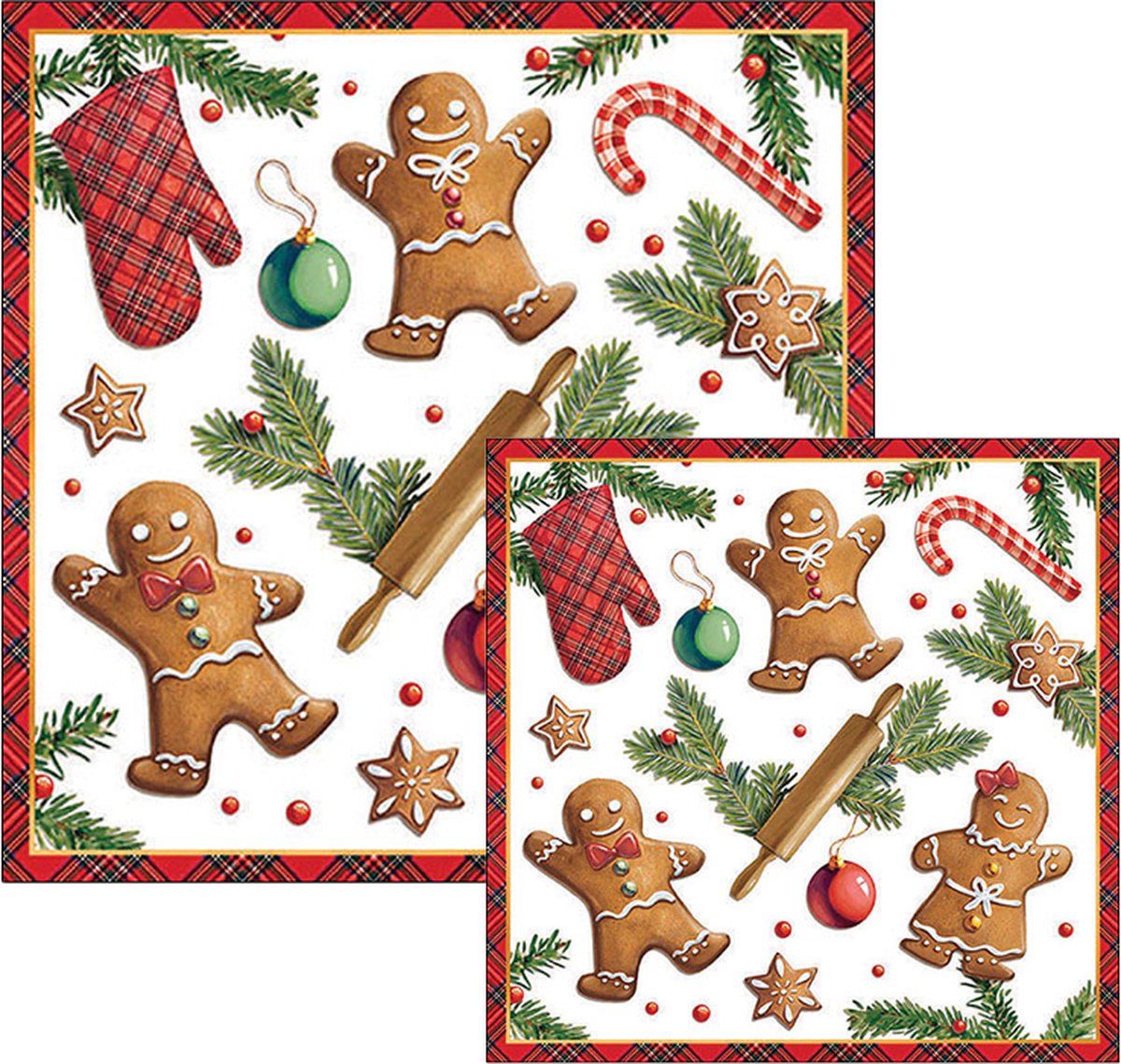 Ambiente servetten - Kerst - Gingerbread - 2 pakjes 33x33cm en 25x25cm - rood - kerstservetten